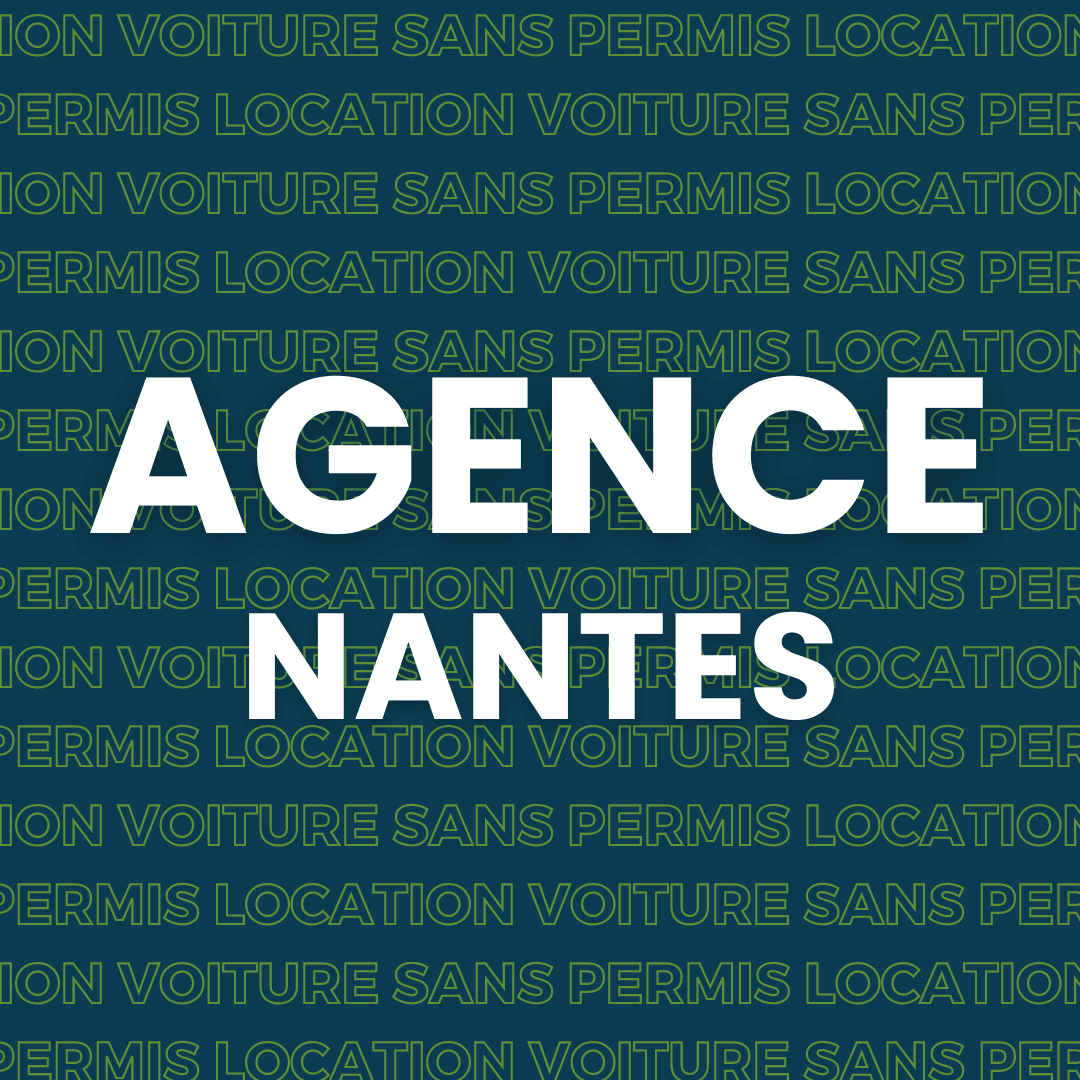 Logo d'une agence de location de voiture sans permis située à Nice, avec un fond bleu marine composé de texte en boucle.